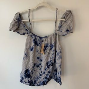 Blue tie dyed off shoulder shirt